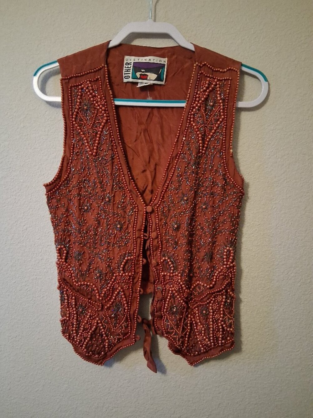 1980s Vintage Vest Embellished BOHO Beads Pearl Beaded Retro Cosplay Size Medium